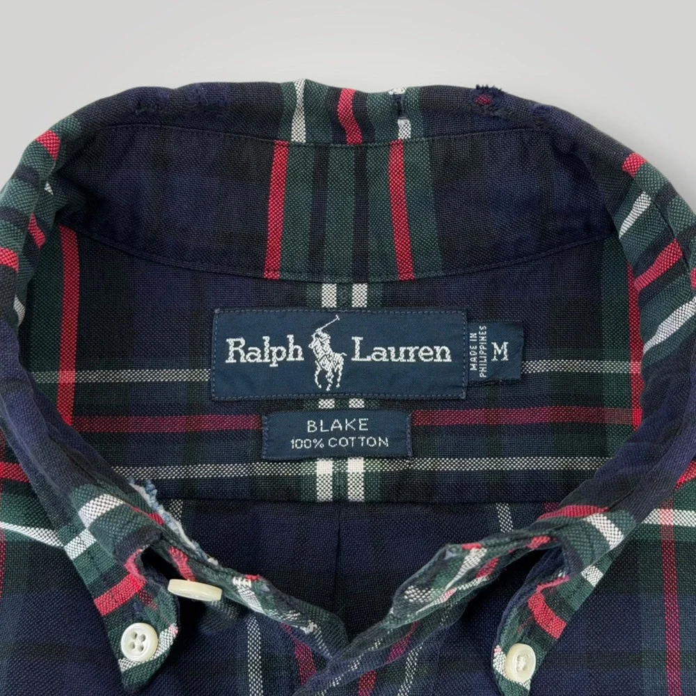 Ralph Lauren Polo Bear Plaid Shirt Mens Medium Blake Navy Green Red Button Down